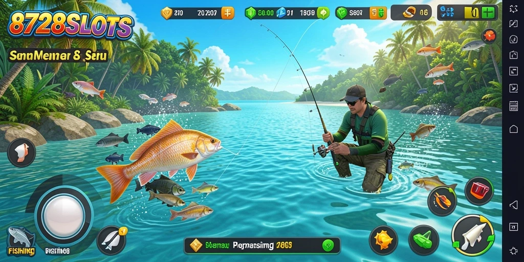Tampilan gameplay 8728SLOTS dengan aksi memancing yang menegangkan.