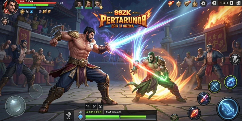 Screenshot dari gameplay 99ZK dengan aksi pertarungan yang intens.