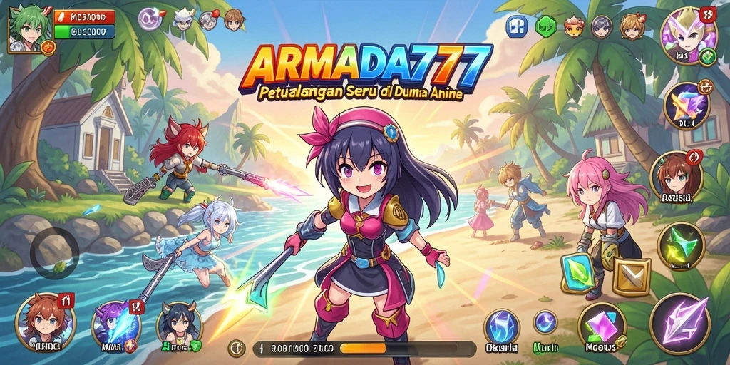 Tampilan seru dari gameplay ARMADA777 dengan karakter anime ikonik.