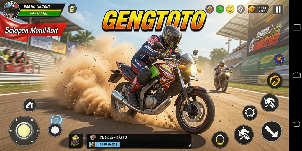 Tampilan gameplay GENGTOTO dengan balapan motor yang menegangkan.
