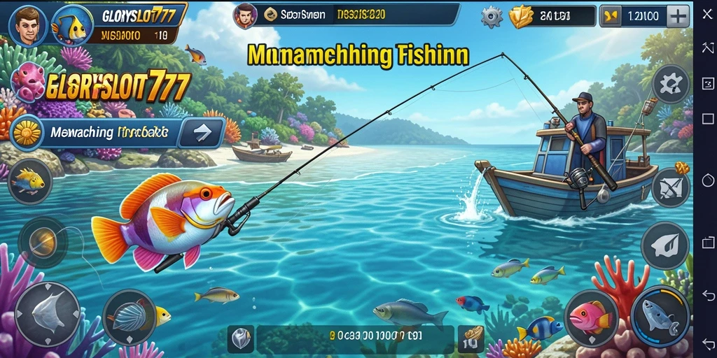Screenshot gameplay GLORYSLOT777 menampilkan aksi memancing yang seru dan menantang.