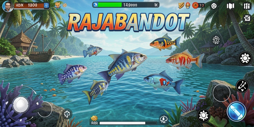 Screenshot gameplay RAJABANDOT yang menampilkan aksi menembak ikan.